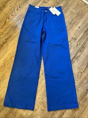 Mango Electric Blue Wide-Leg High-Waist Pants
